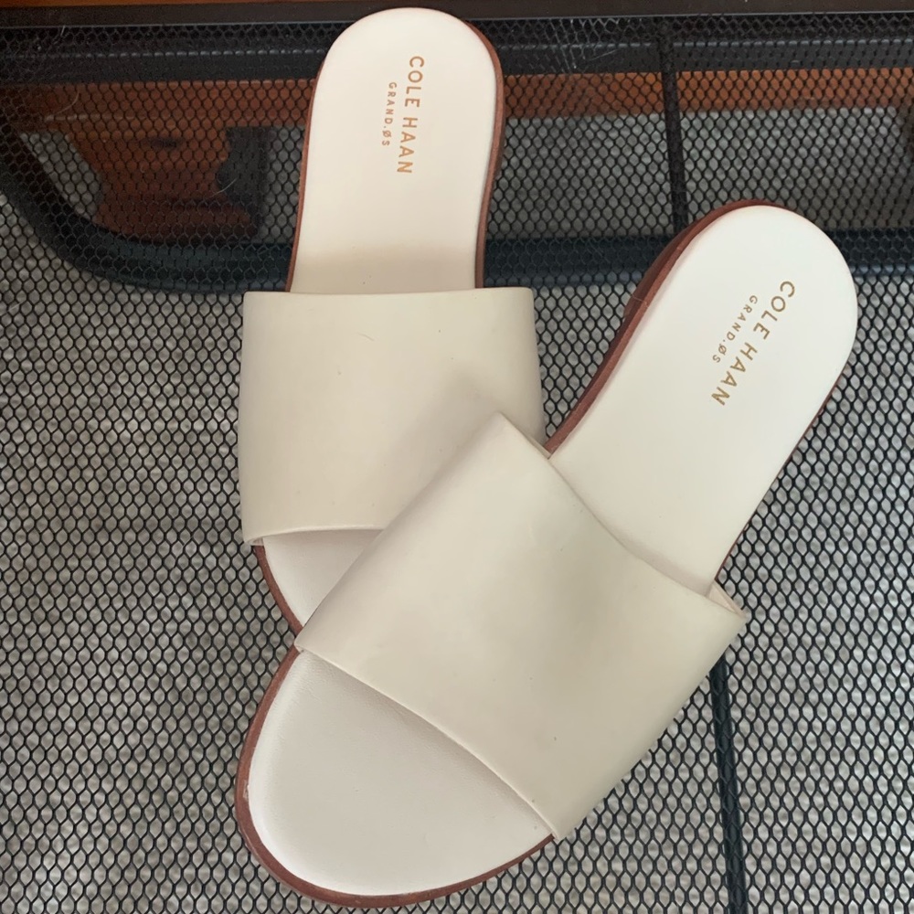 Cole Haan Grand.ØS White Leather Slide Sandals